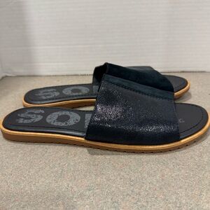 Sorel Ella Metalic Block Leather Slides in Black Women’s Sandals Size 8.5